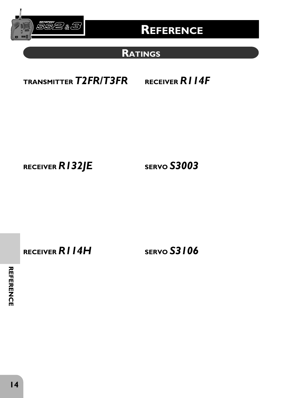 T2fr/t3fr, R132je, S3003 | S3106, R114h, R114f, Eference | Futaba 3FR User Manual | Page 16 / 18