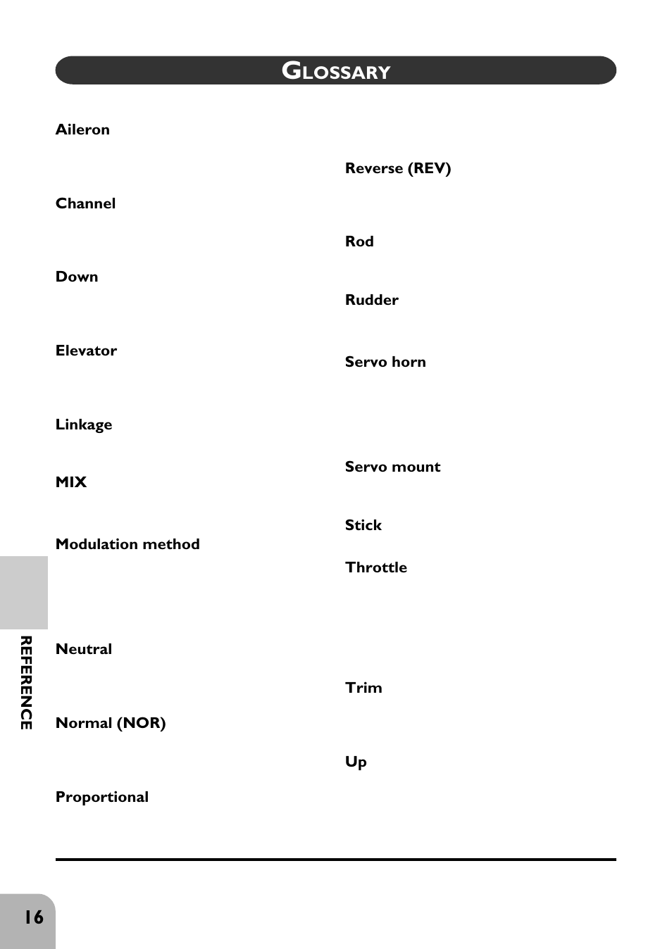 Lossary | Futaba 3FR User Manual | Page 18 / 18