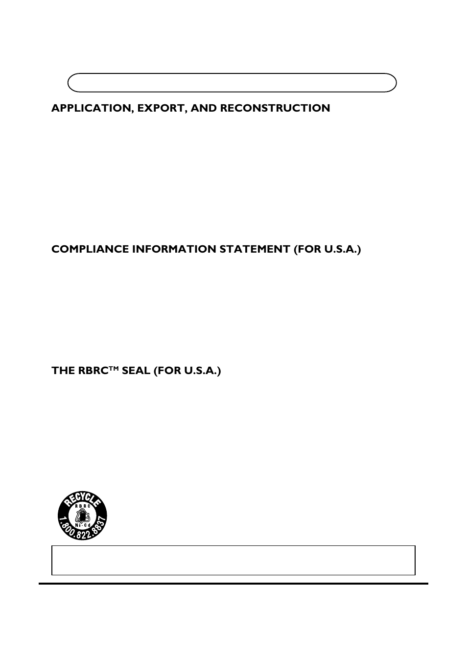 Application, export, and reconstruction, Compliance information statement (for u.s.a.), The rbrc | Seal (for u.s.a.) | Futaba 3FR User Manual | Page 2 / 18