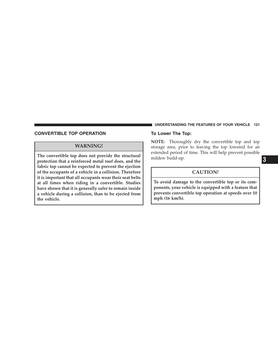 Convertible top operation, To lower the top | Chrysler 2006 PT Cruiser Sedan User Manual | Page 121 / 464