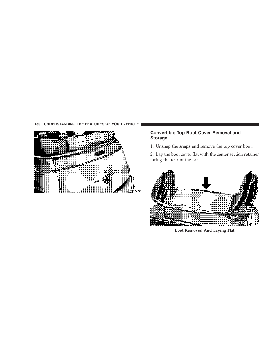 Convertible top boot cover removal and, Storage | Chrysler 2006 PT Cruiser Sedan User Manual | Page 130 / 464