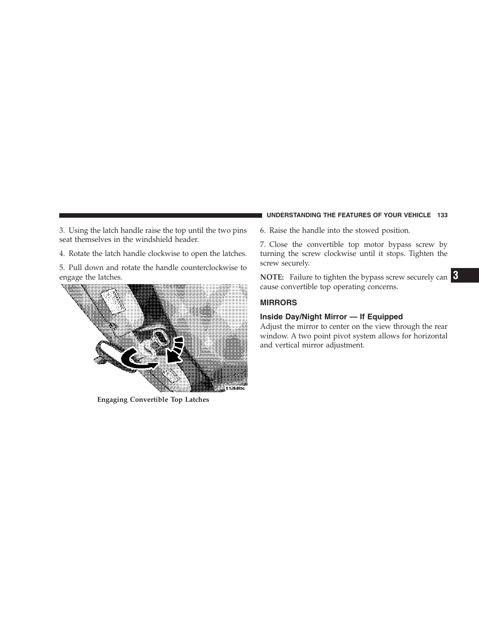 Mirrors, Inside day/night mirror — if equipped | Chrysler 2006 PT Cruiser Sedan User Manual | Page 133 / 464