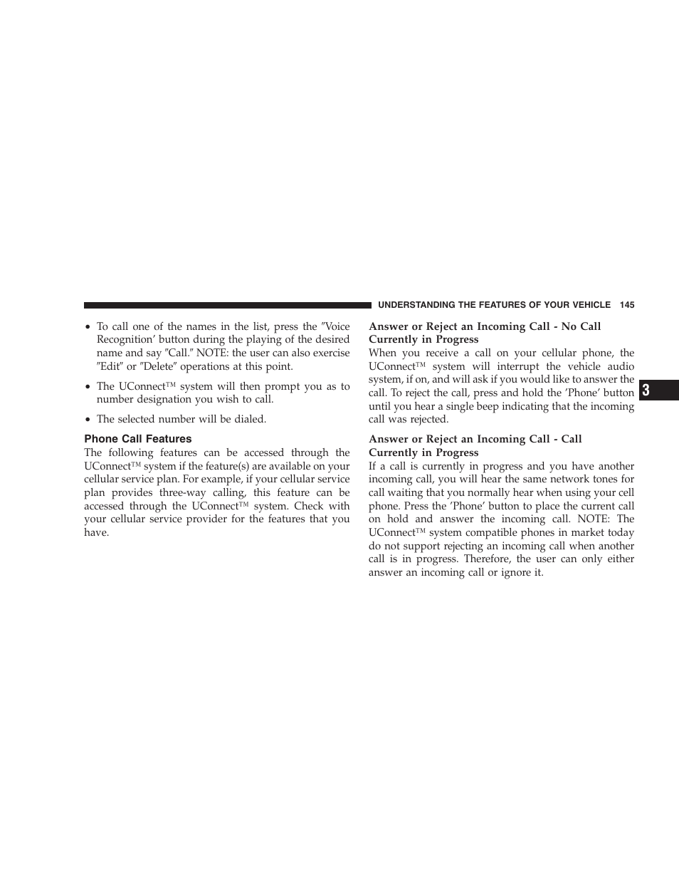 Phone call features | Chrysler 2006 PT Cruiser Sedan User Manual | Page 145 / 464