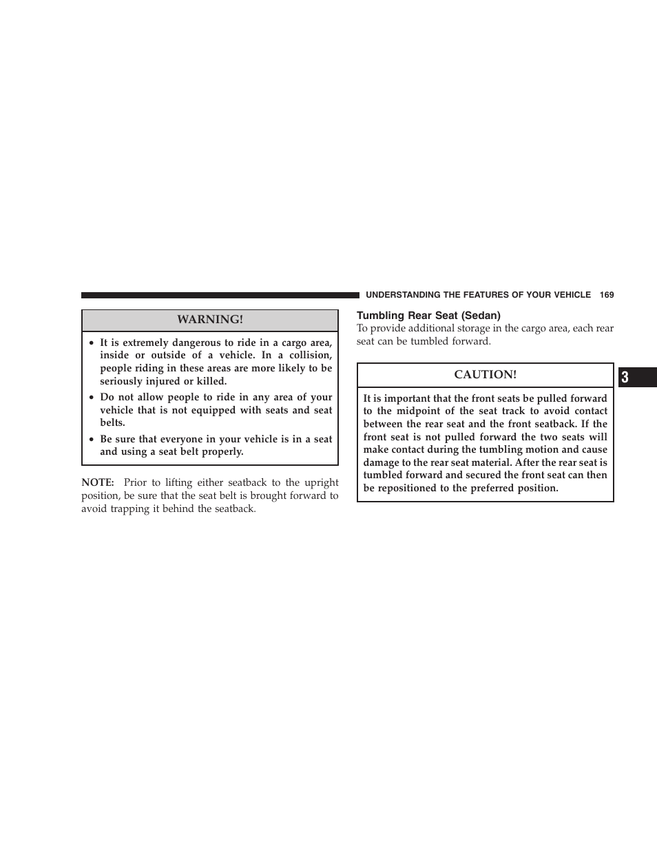 Tumbling rear seat (sedan) | Chrysler 2006 PT Cruiser Sedan User Manual | Page 169 / 464