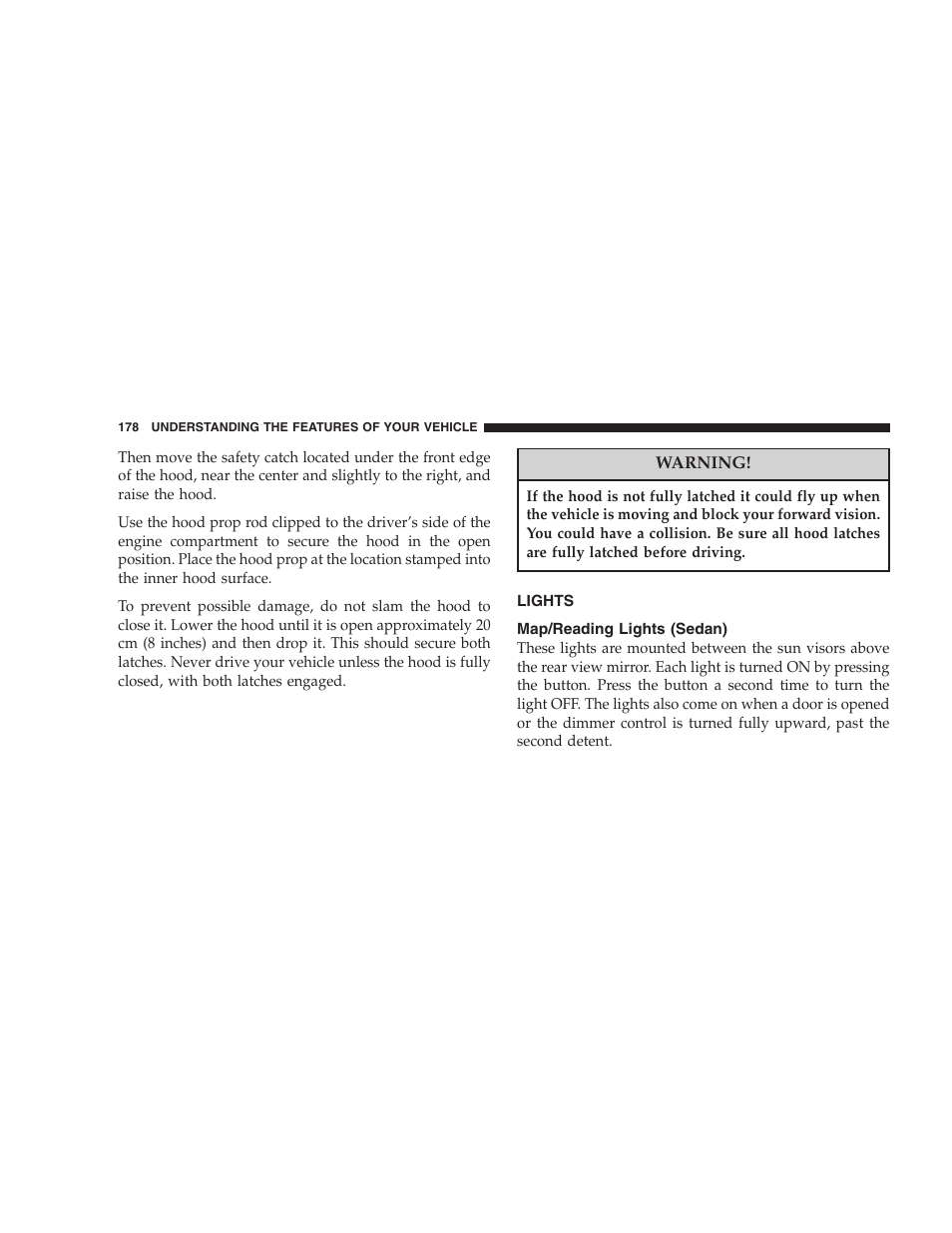 Lights, Map/reading lights (sedan) | Chrysler 2006 PT Cruiser Sedan User Manual | Page 178 / 464