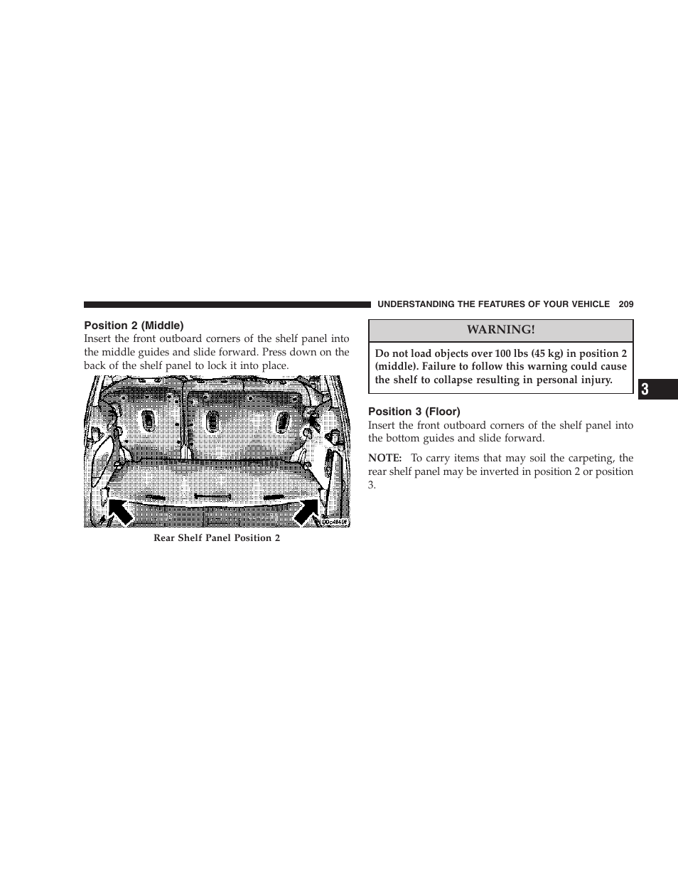 Position 2 (middle), Position 3 (floor) | Chrysler 2006 PT Cruiser Sedan User Manual | Page 209 / 464