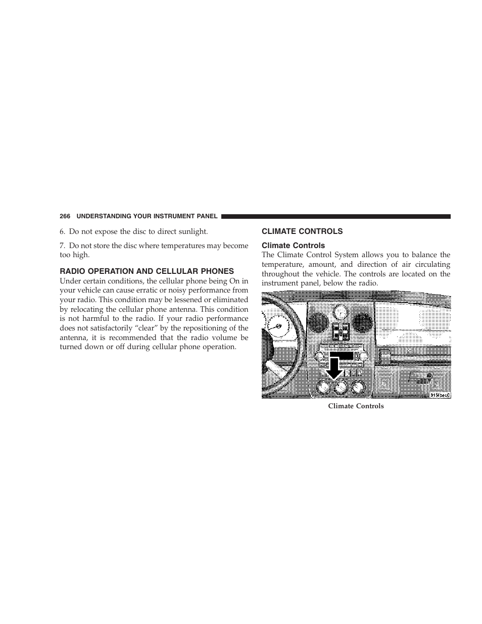 Radio operation and cellular phones, Climate controls | Chrysler 2006 PT Cruiser Sedan User Manual | Page 266 / 464