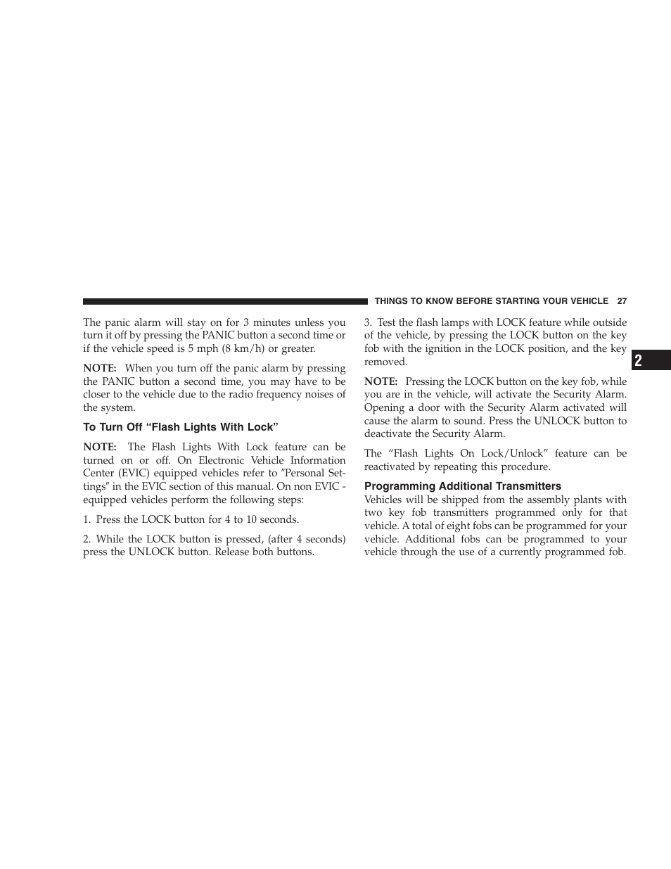 To turn off “flash lights with lock, Programming additional transmitters | Chrysler 2006 PT Cruiser Sedan User Manual | Page 27 / 464