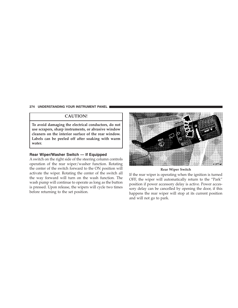 Rear wiper/washer switch — if equipped | Chrysler 2006 PT Cruiser Sedan User Manual | Page 274 / 464