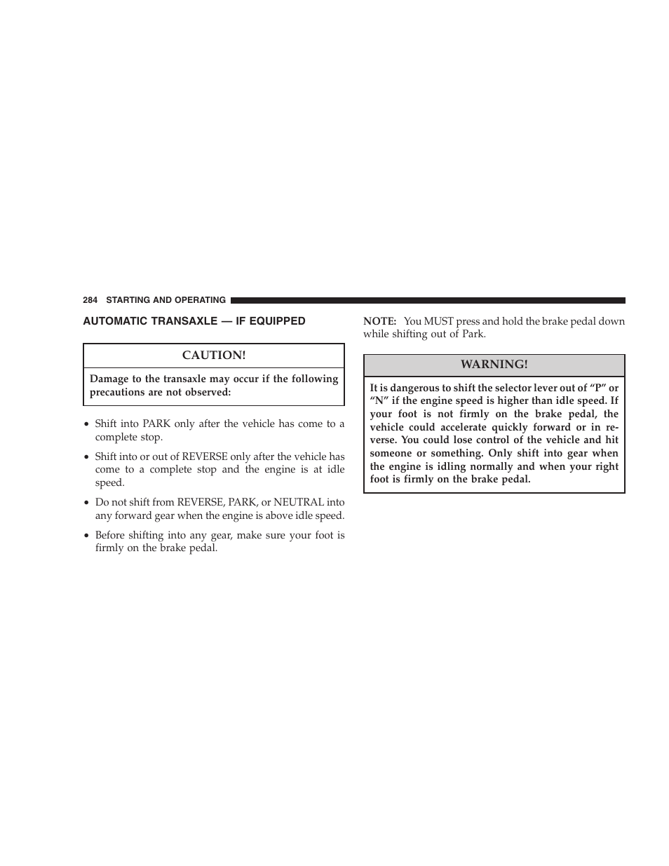 Automatic transaxle — if equipped | Chrysler 2006 PT Cruiser Sedan User Manual | Page 284 / 464