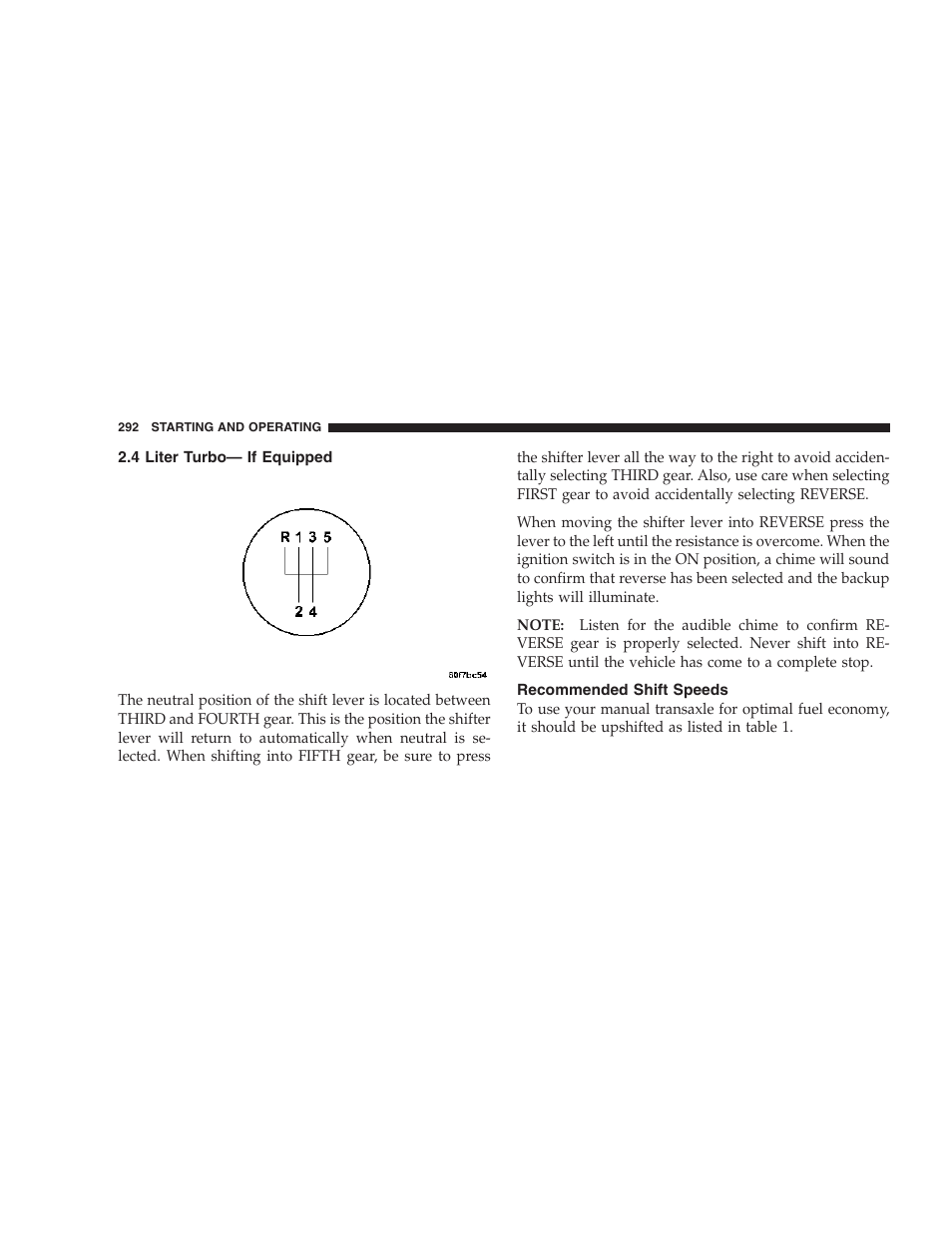 4 liter turbo— if equipped, Recommended shift speeds | Chrysler 2006 PT Cruiser Sedan User Manual | Page 292 / 464