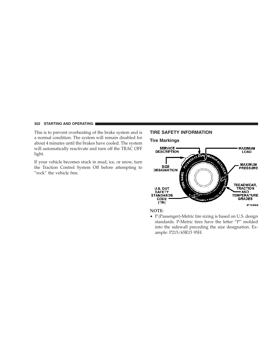 Tire safety information, Tire markings | Chrysler 2006 PT Cruiser Sedan User Manual | Page 302 / 464