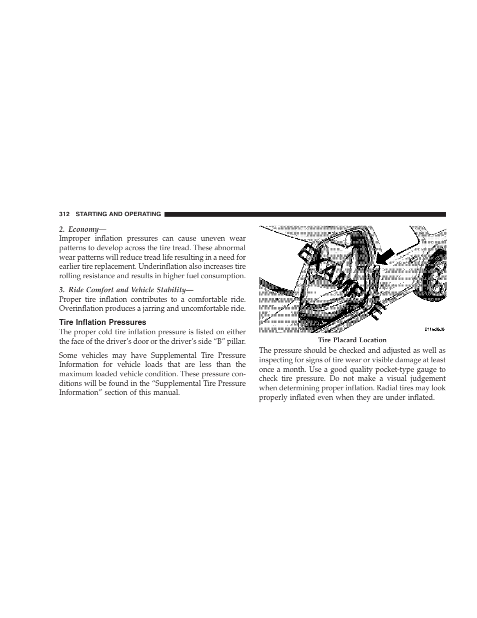 Tire inflation pressures | Chrysler 2006 PT Cruiser Sedan User Manual | Page 312 / 464