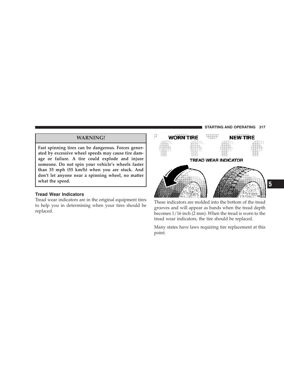Tread wear indicators | Chrysler 2006 PT Cruiser Sedan User Manual | Page 317 / 464