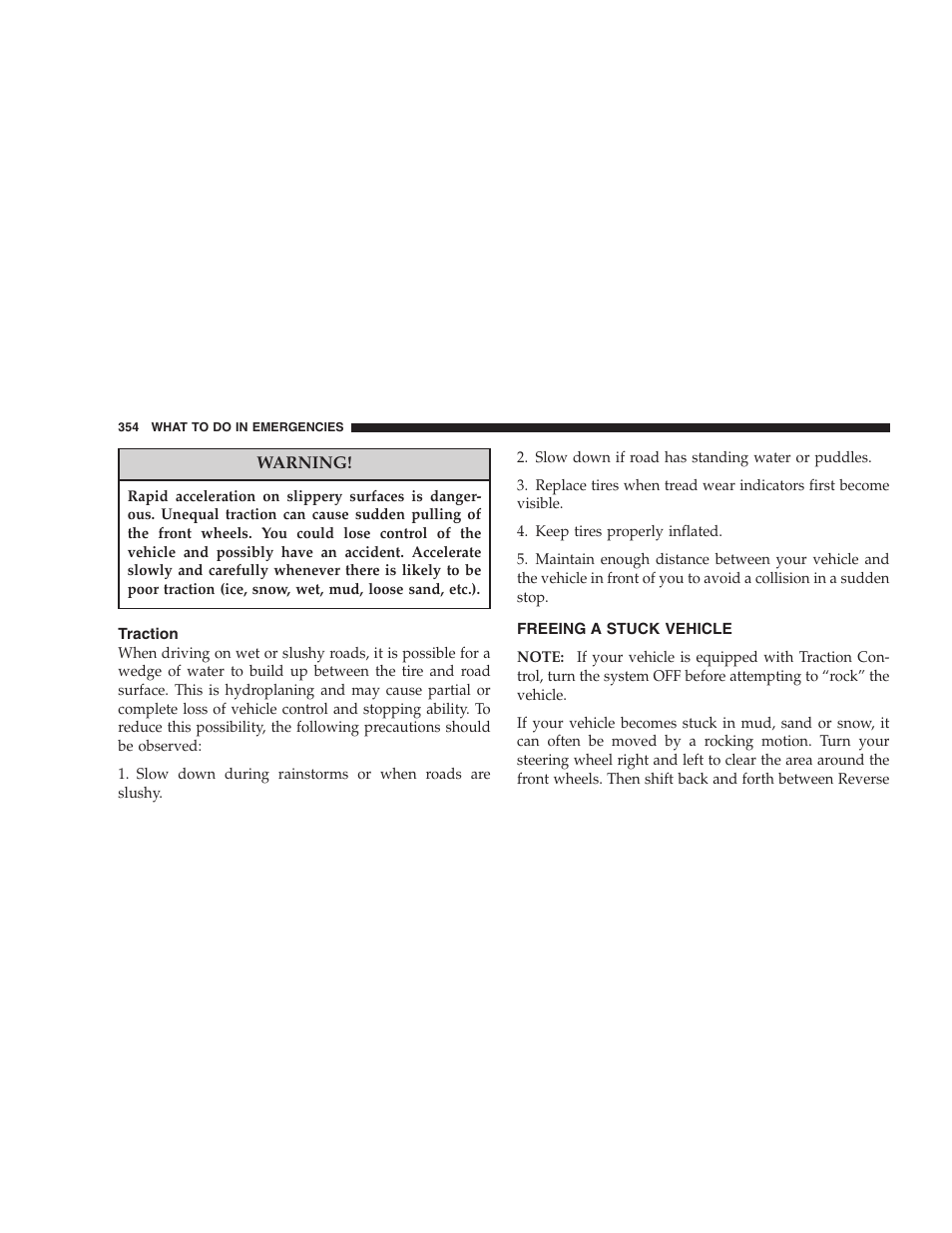 Traction, Freeing a stuck vehicle | Chrysler 2006 PT Cruiser Sedan User Manual | Page 354 / 464