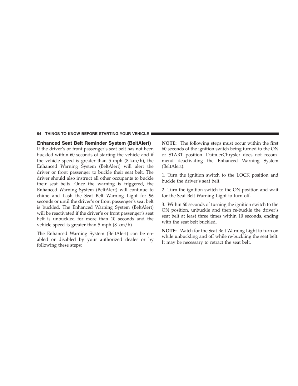 Enhanced seat belt reminder system, Beltalert) | Chrysler 2006 PT Cruiser Sedan User Manual | Page 54 / 464