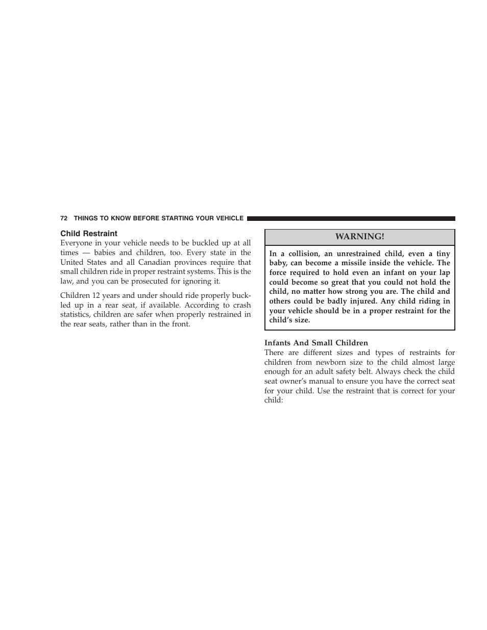 Child restraint | Chrysler 2006 PT Cruiser Sedan User Manual | Page 72 / 464