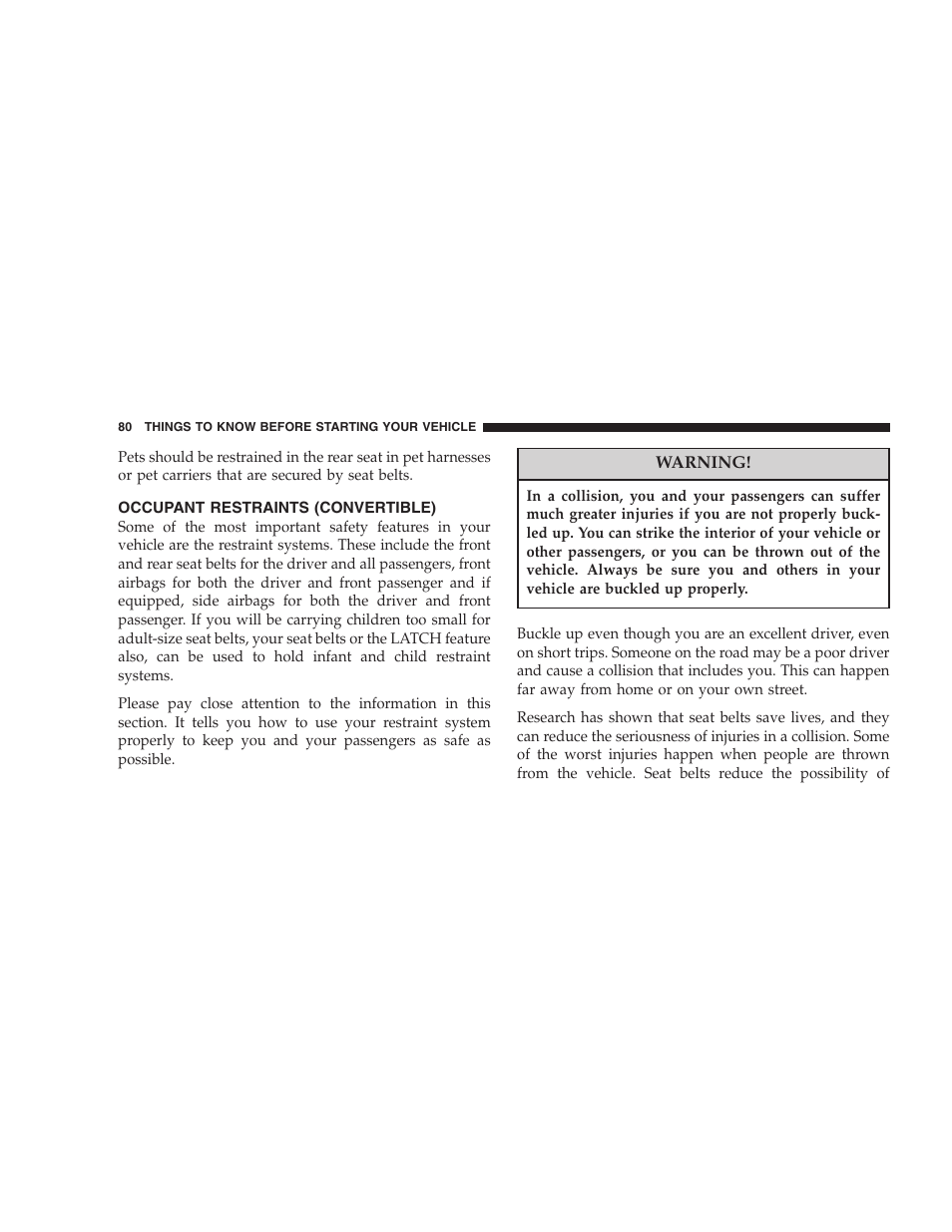 Occupant restraints (convertible) | Chrysler 2006 PT Cruiser Sedan User Manual | Page 80 / 464