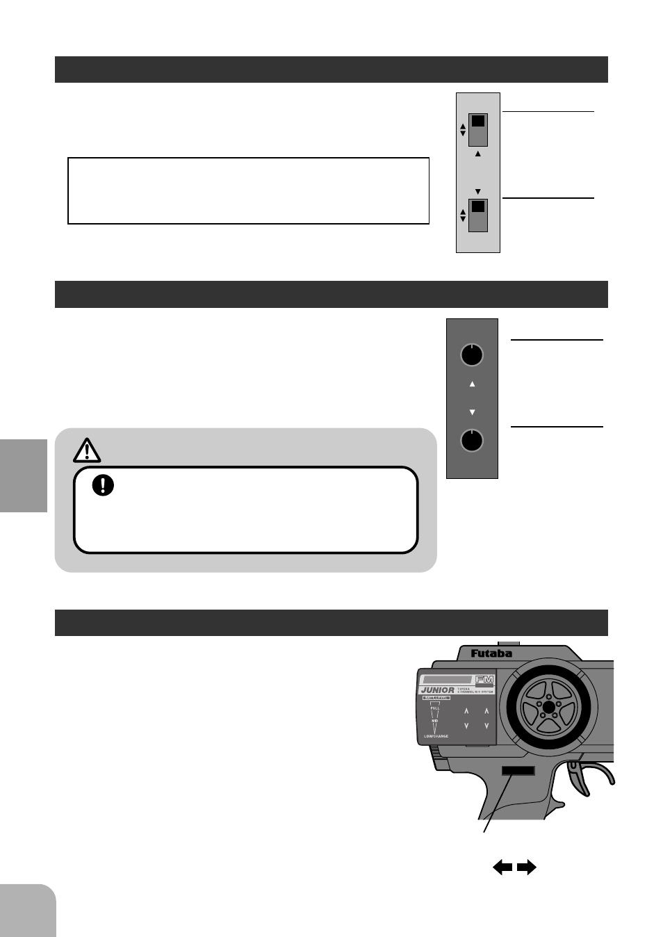 Warning, Servo reverse throttle atv steering d/r, 14 description of functions | Reversing switches) throttle, Steering, Throttle atv) high side, Low side, Steering d/r | Futaba 2PEKA User Manual | Page 16 / 19