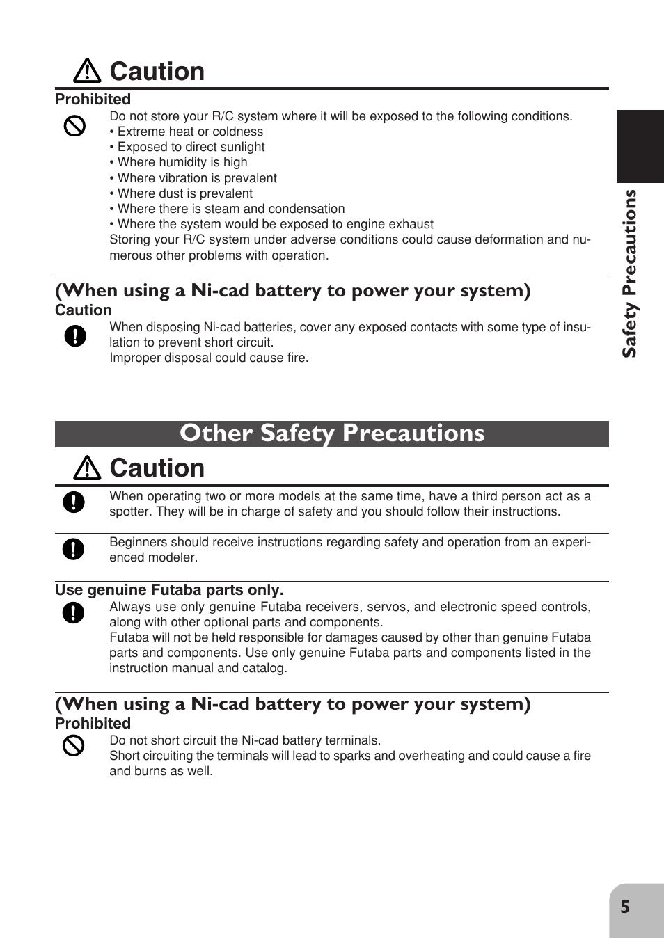 Other safety precautions caution, Caution | Futaba 2PL User Manual | Page 7 / 22