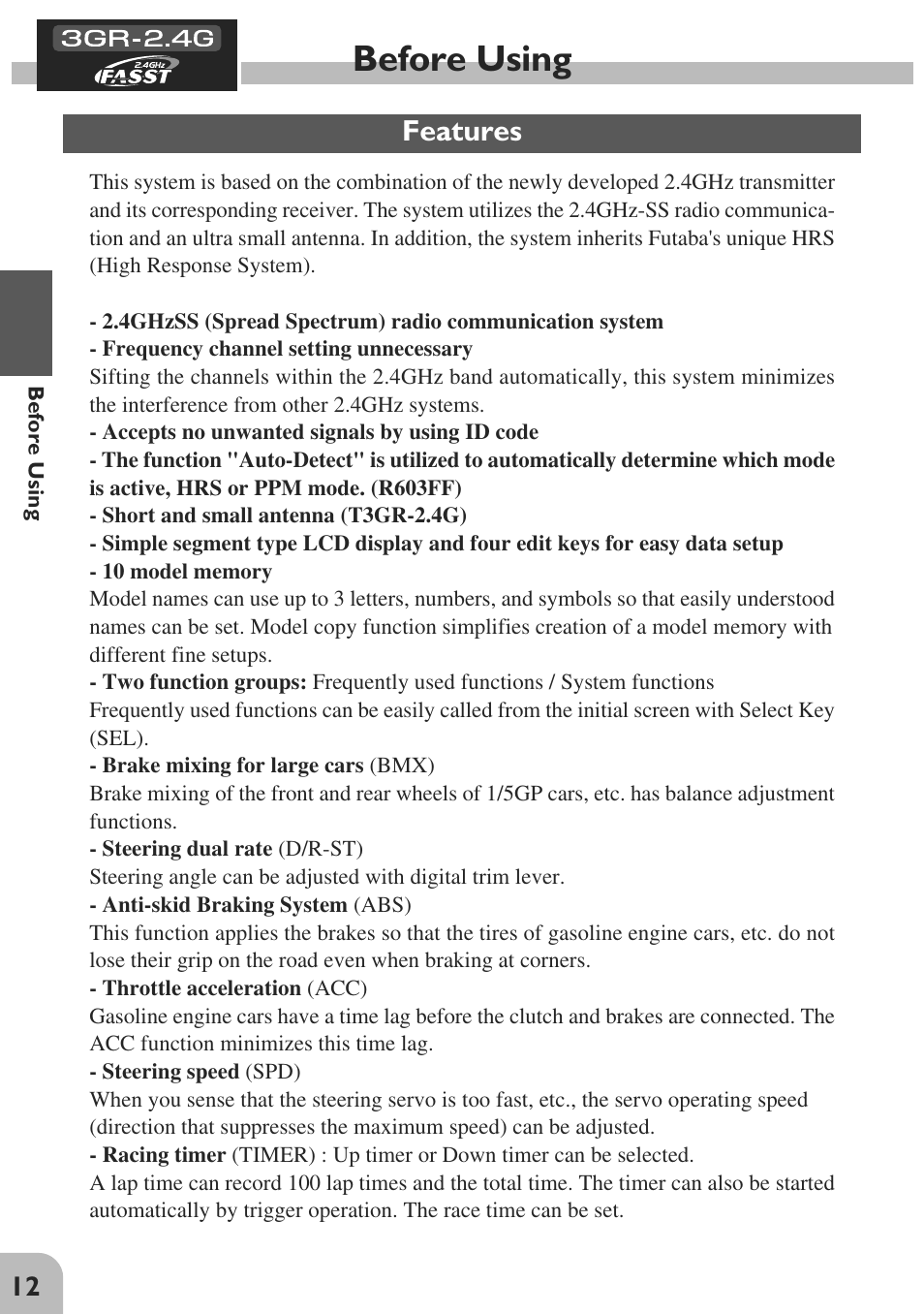 Before using | Futaba 3GR 2.4GHz User Manual | Page 11 / 61