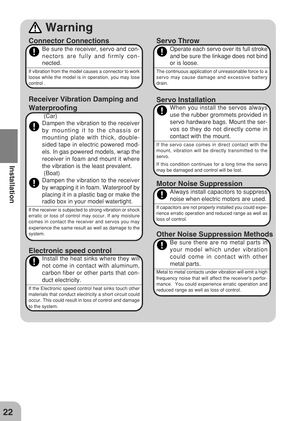 Warning | Futaba 3GR 2.4GHz User Manual | Page 21 / 61