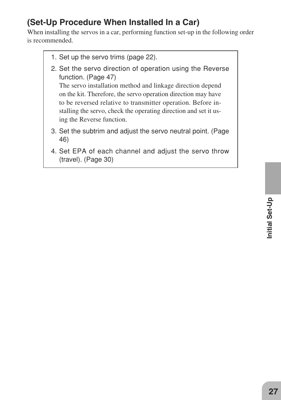 Set-up procedure when installed in a car) | Futaba 3GR 2.4GHz User Manual | Page 26 / 61