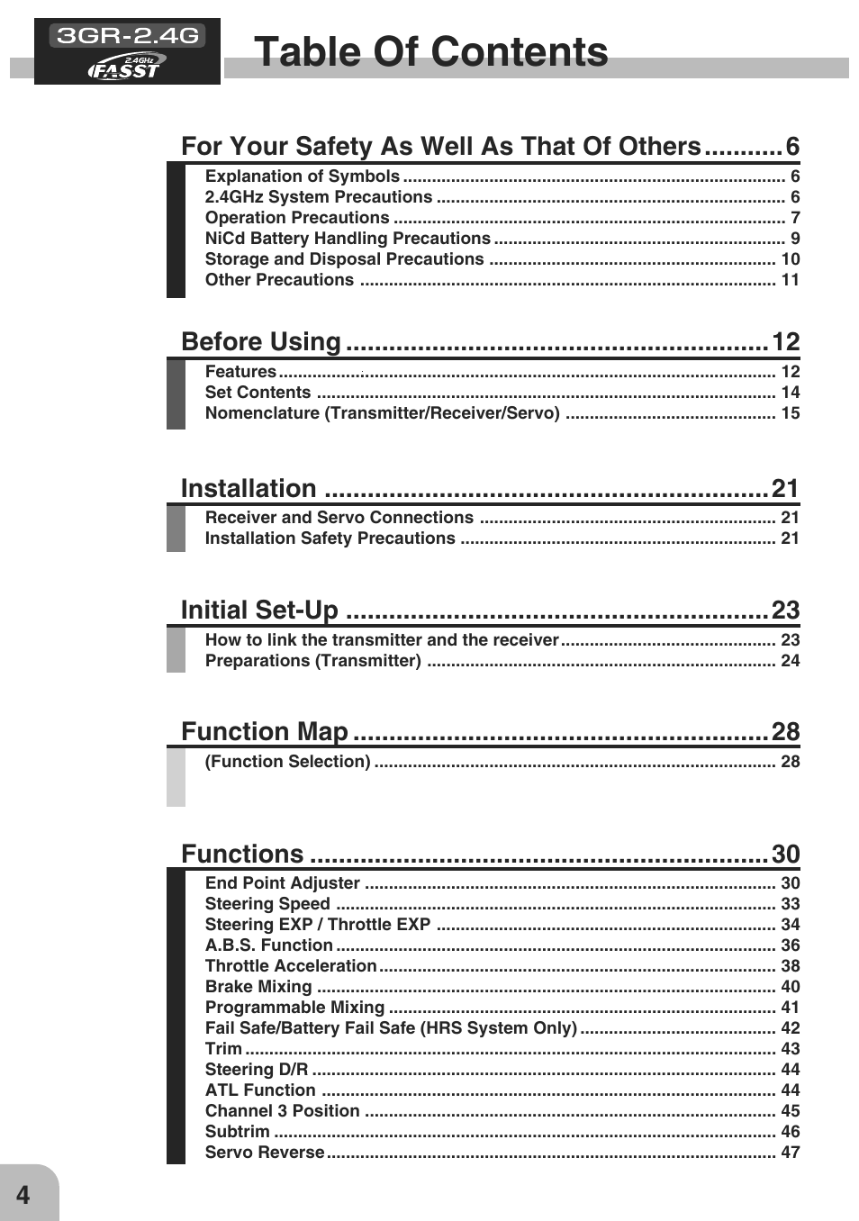 Futaba 3GR 2.4GHz User Manual | Page 3 / 61