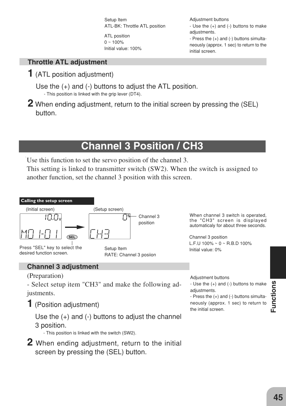 Channel 3 position / ch3 | Futaba 3GR 2.4GHz User Manual | Page 44 / 61