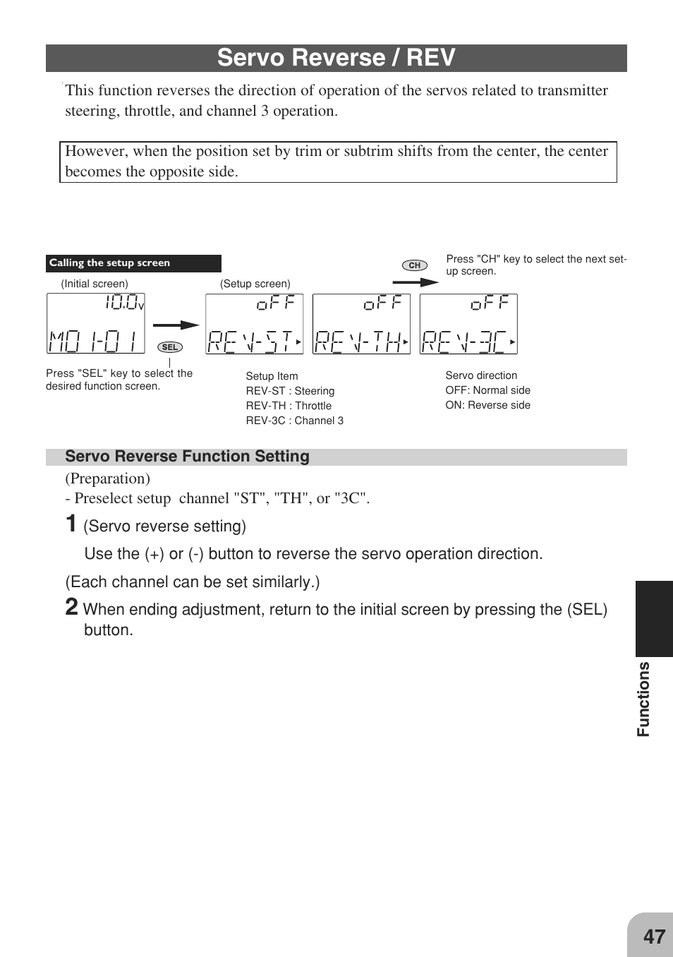 Servo reverse / rev | Futaba 3GR 2.4GHz User Manual | Page 46 / 61