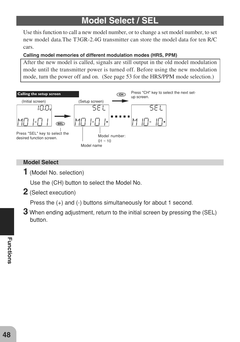 Model select / sel | Futaba 3GR 2.4GHz User Manual | Page 47 / 61