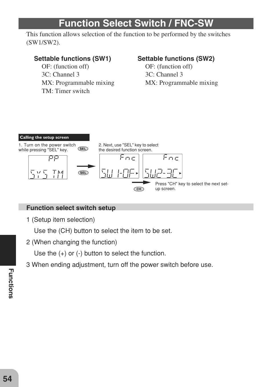 Function select switch / fnc-sw | Futaba 3GR 2.4GHz User Manual | Page 53 / 61