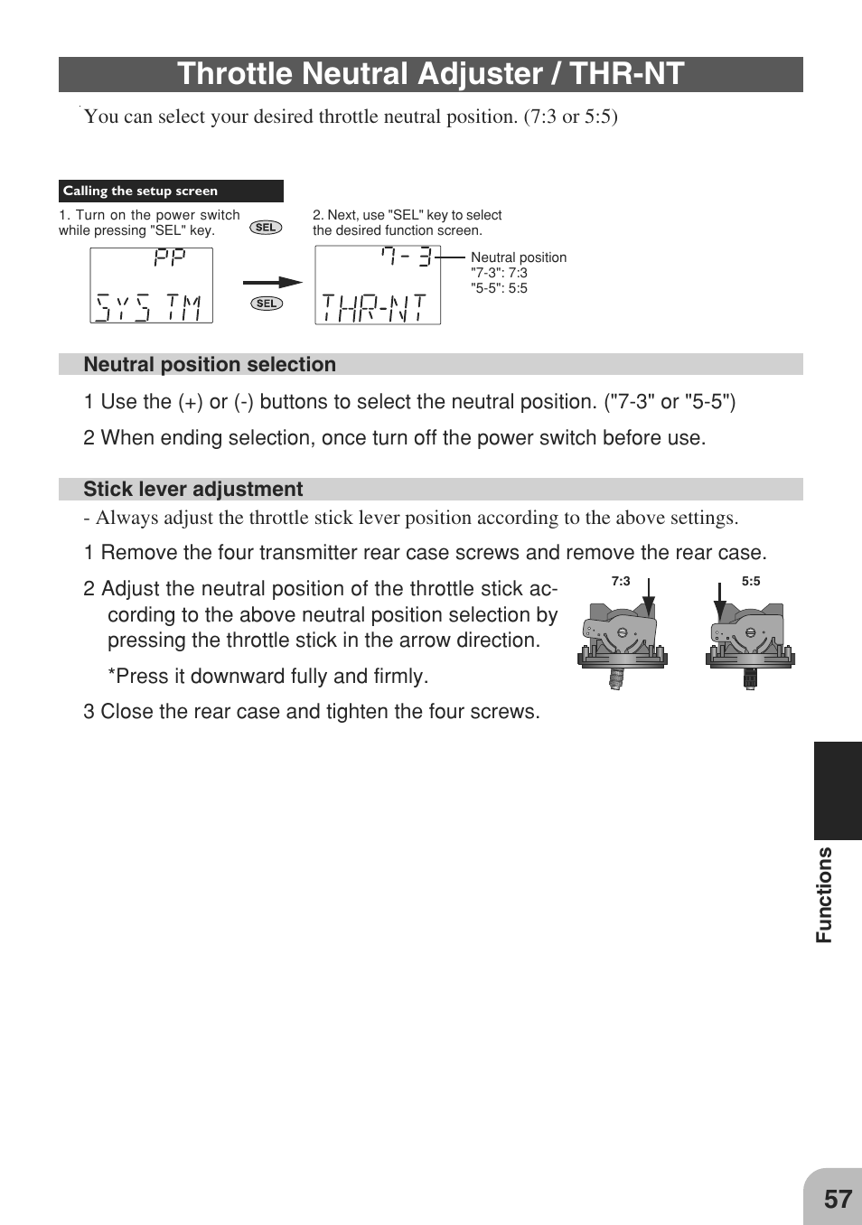 Throttle neutral adjuster / thr-nt | Futaba 3GR 2.4GHz User Manual | Page 56 / 61