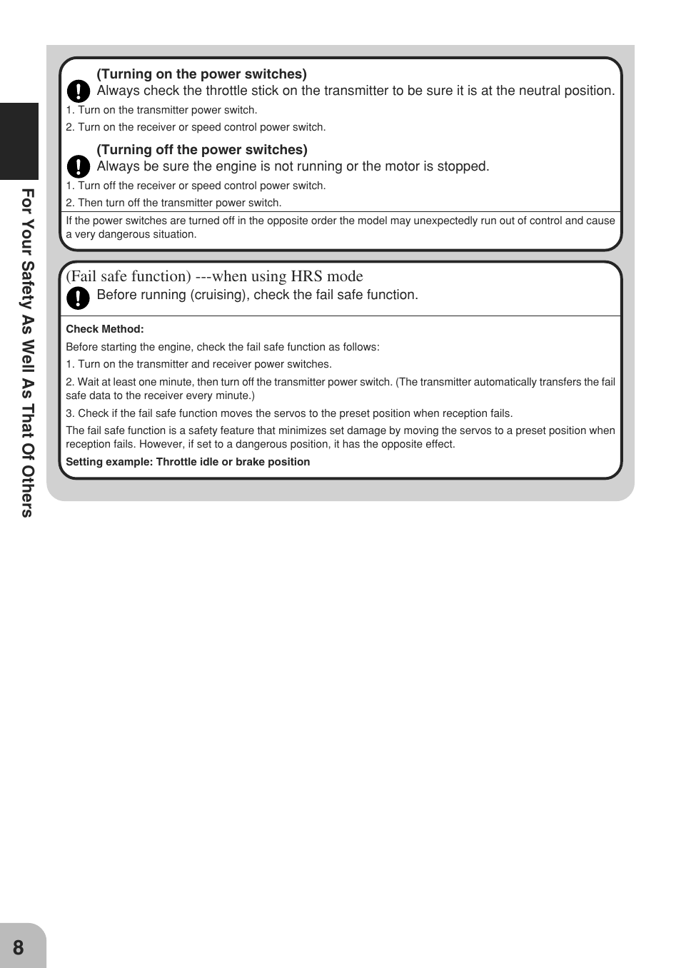 For your safety as well as that of others, Fail safe function) ---when using hrs mode | Futaba 3GR 2.4GHz User Manual | Page 7 / 61