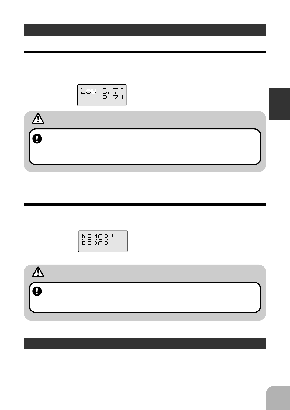 Warning, Warning displays low battery warning | Futaba 3PDF User Manual | Page 15 / 39