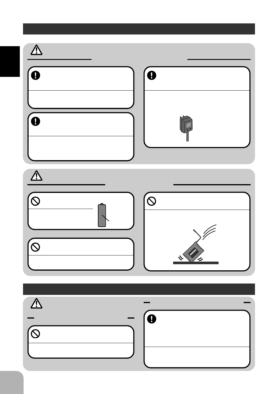 Warning, Caution, Nicad battery handling precautions | Other precautions, Mandatory procedures, Prohibited items, Prohibited procedures | Futaba 3PDF User Manual | Page 6 / 39