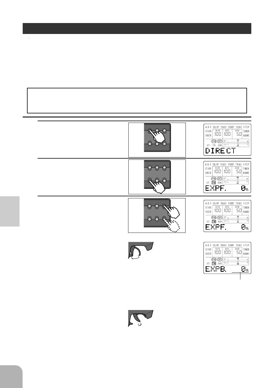 Throttle exp/exp2/crv, Exp curve), Direct mode functions | Futaba 3PJS User Manual | Page 40 / 110