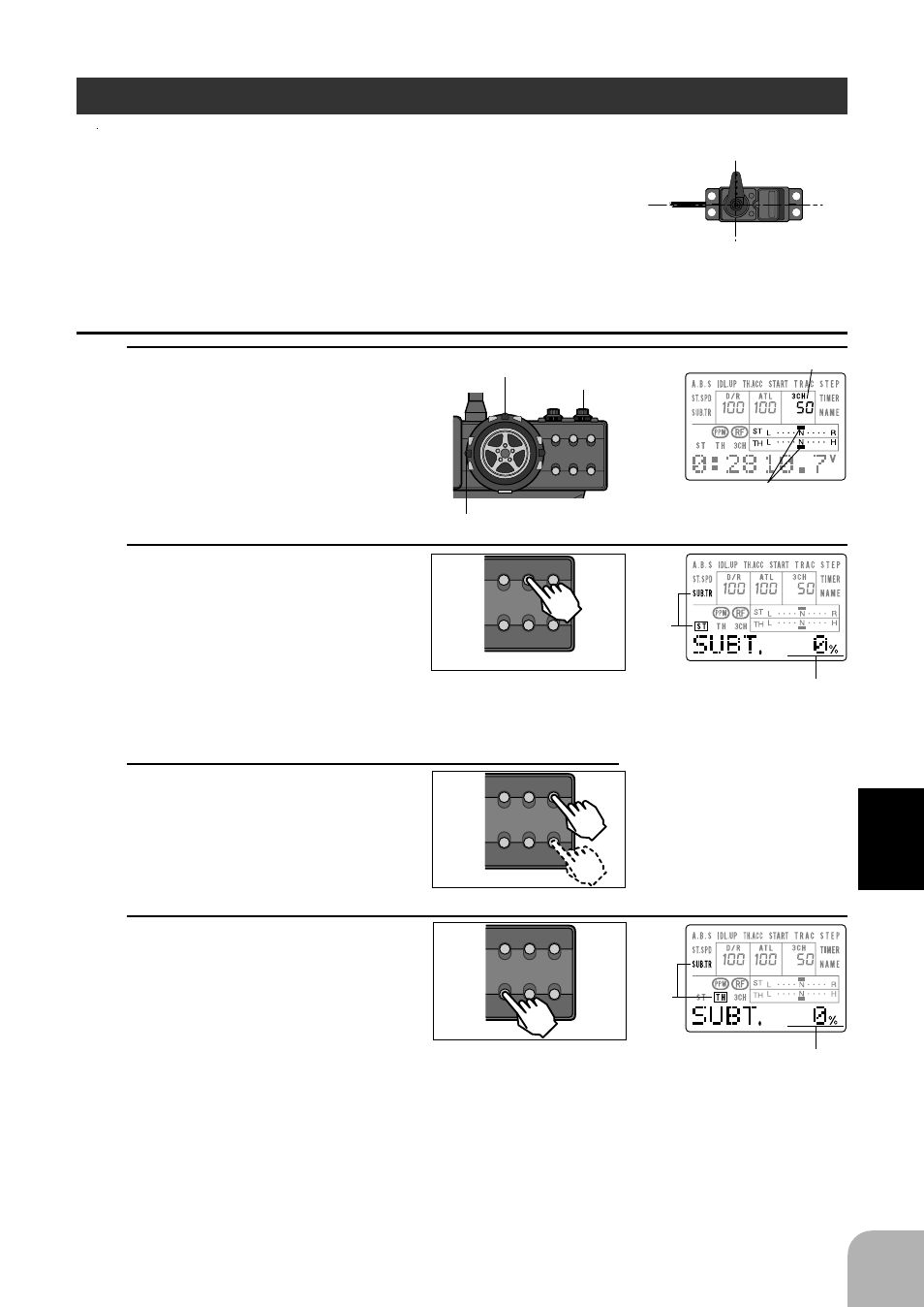 Subtrim, Select mode functions, Use to adjust the neutral position | N” position throttle trim steering trim, 3ch blink blink | Futaba 3PJS User Manual | Page 47 / 110