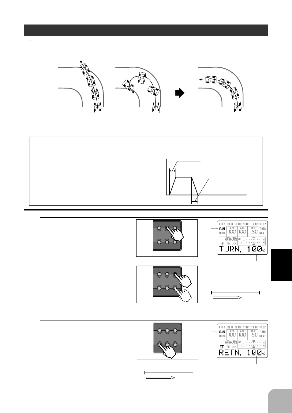 Steering speed, Select mode functions, Retn direction | (retn direction setting) press the select key once | Futaba 3PJS User Manual | Page 49 / 110
