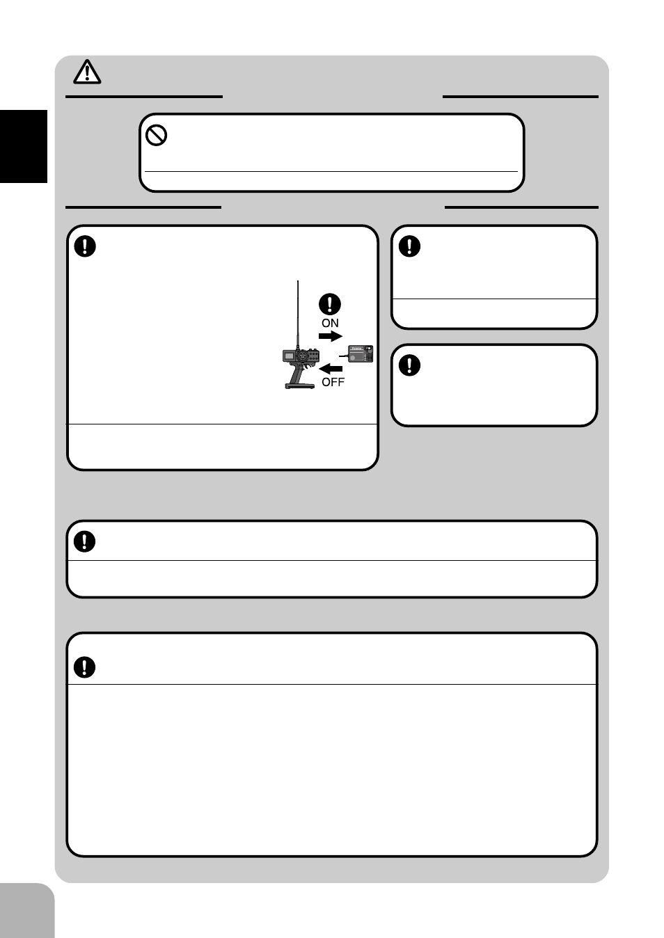 Caution, Prohibited procedures mandatory procedures, For your safety as well as that of others | Fail safe function) | Futaba 3PJS User Manual | Page 8 / 110