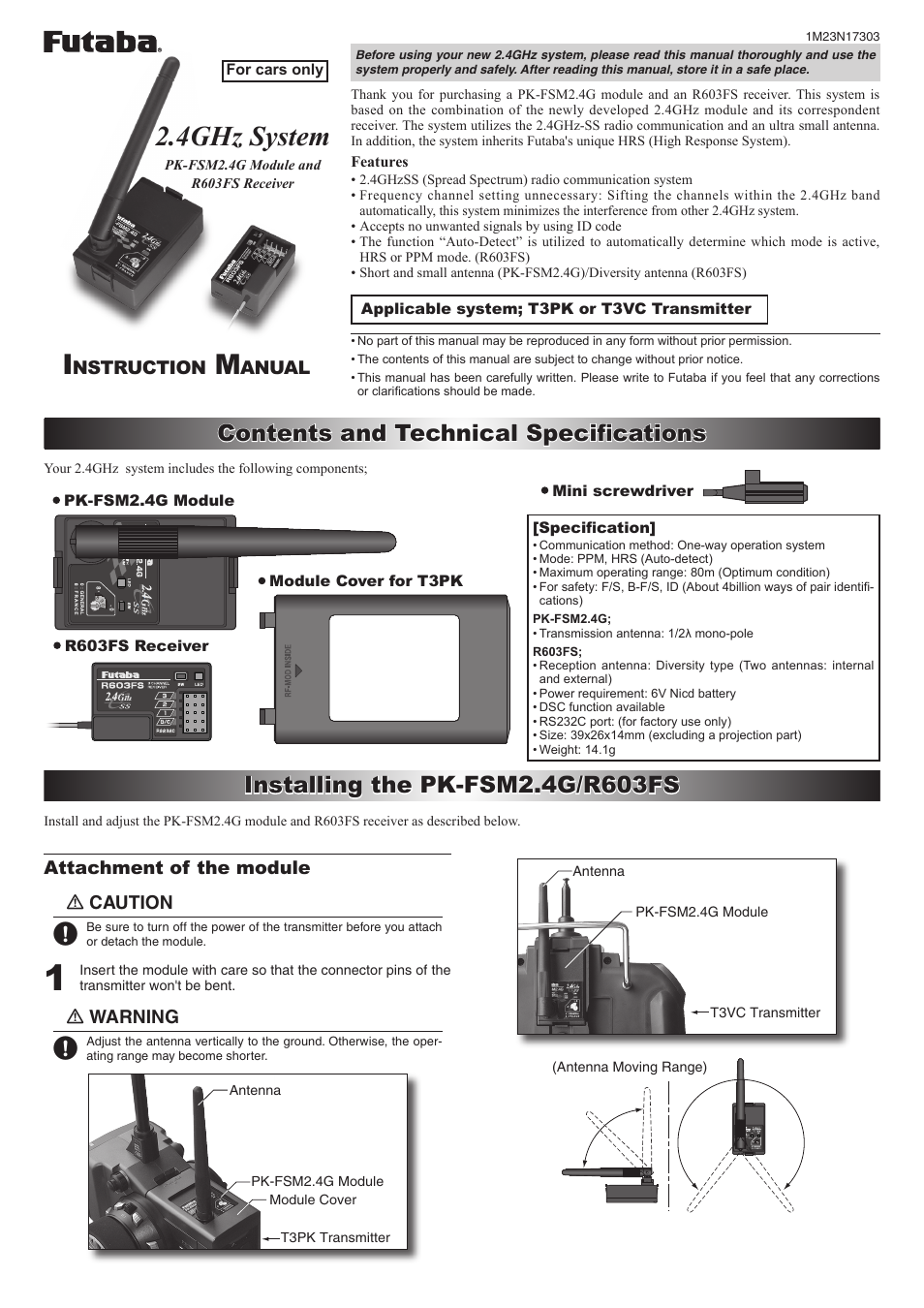 Futaba 3PK 2.4GHz User Manual | 2 pages