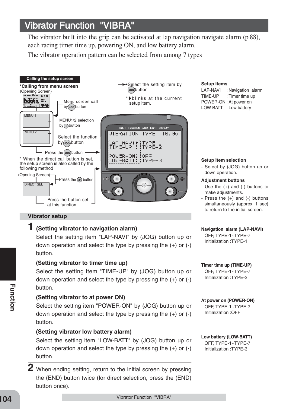 Vibrator function "vibra, Fu nction | Futaba 3PKS User Manual | Page 104 / 116