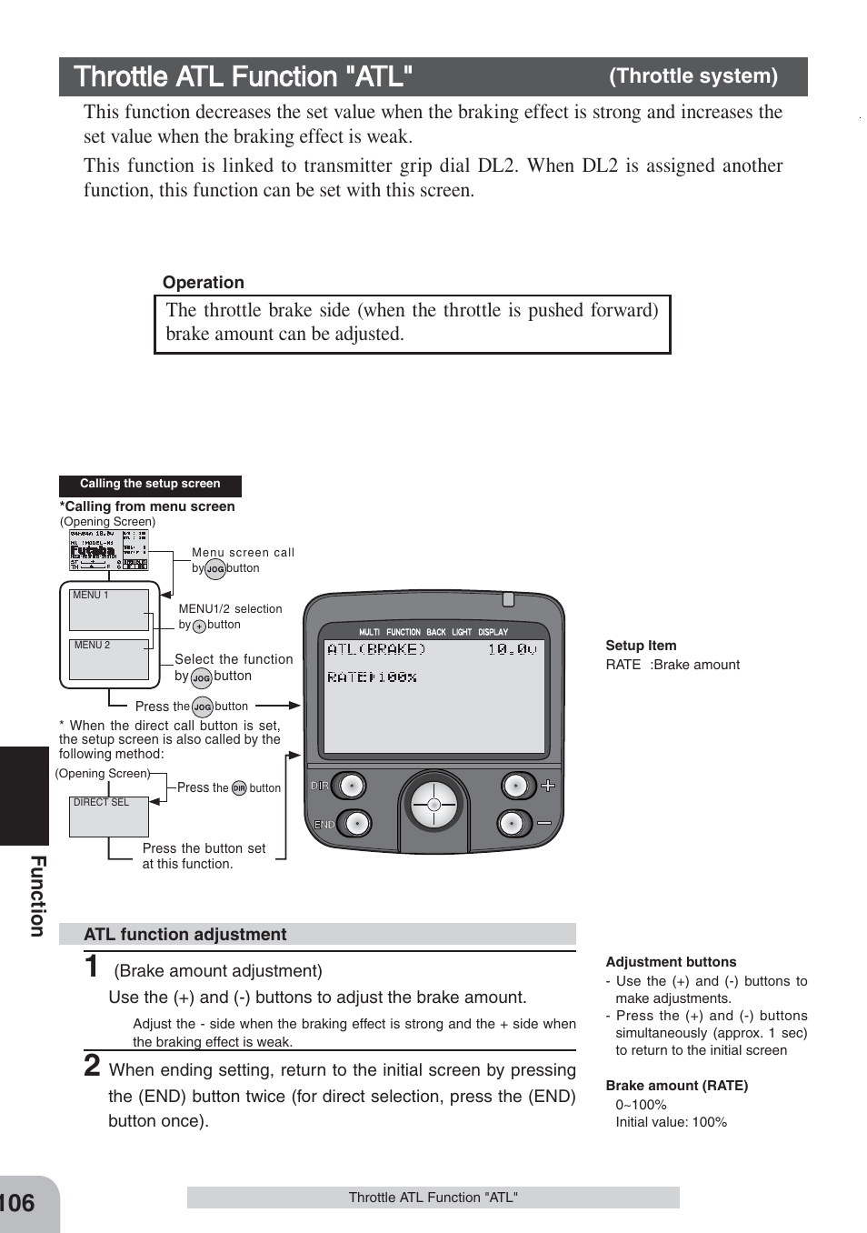 Throttle atl function "atl, Fu nction | Futaba 3PKS User Manual | Page 106 / 116