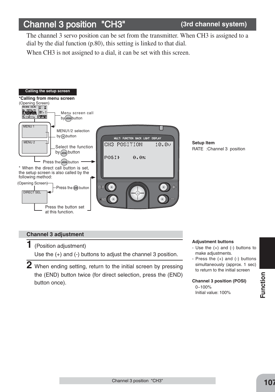 Channel 3 position "ch3, Fu nction | Futaba 3PKS User Manual | Page 107 / 116
