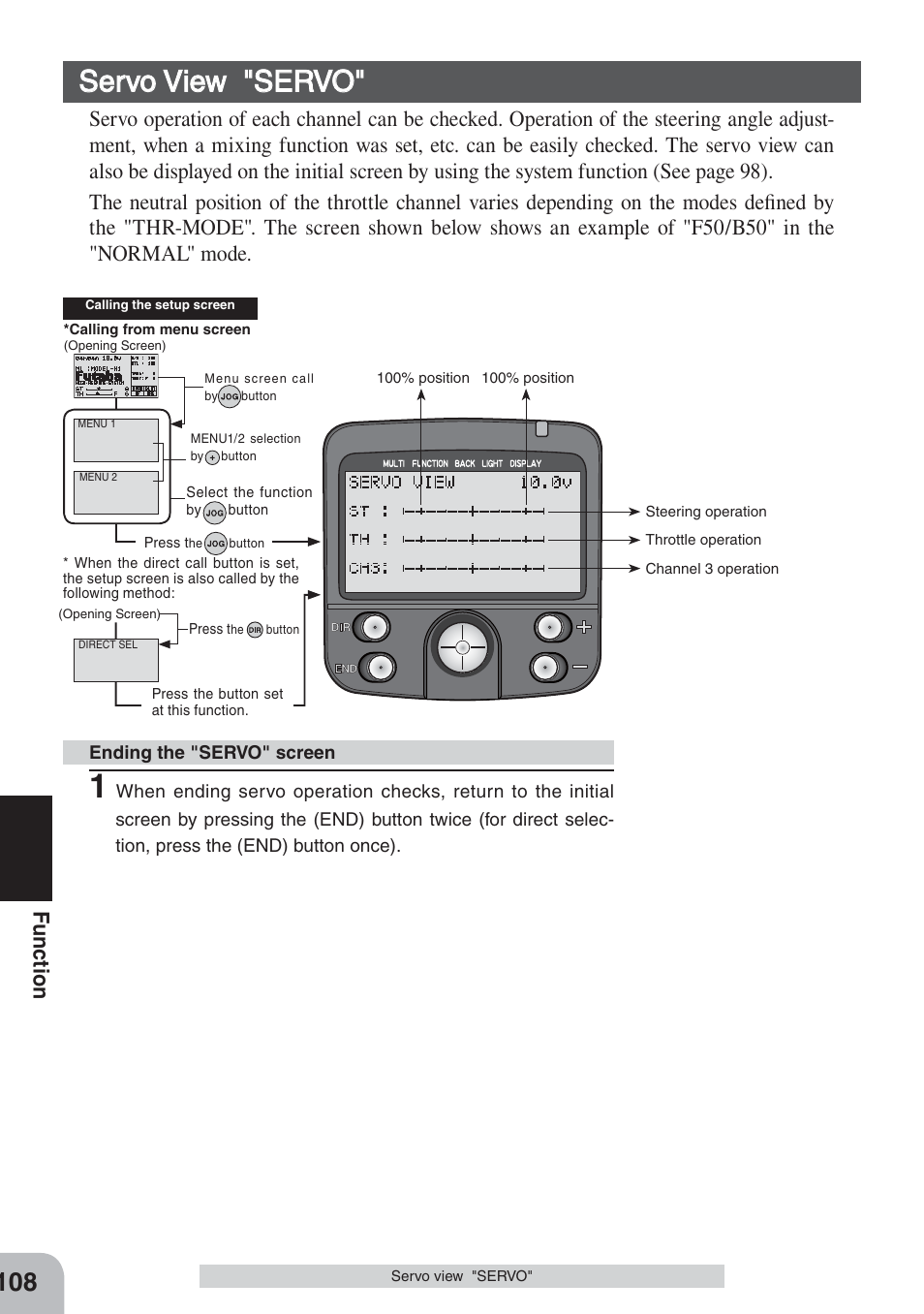 Servo view "servo, Fu nction | Futaba 3PKS User Manual | Page 108 / 116