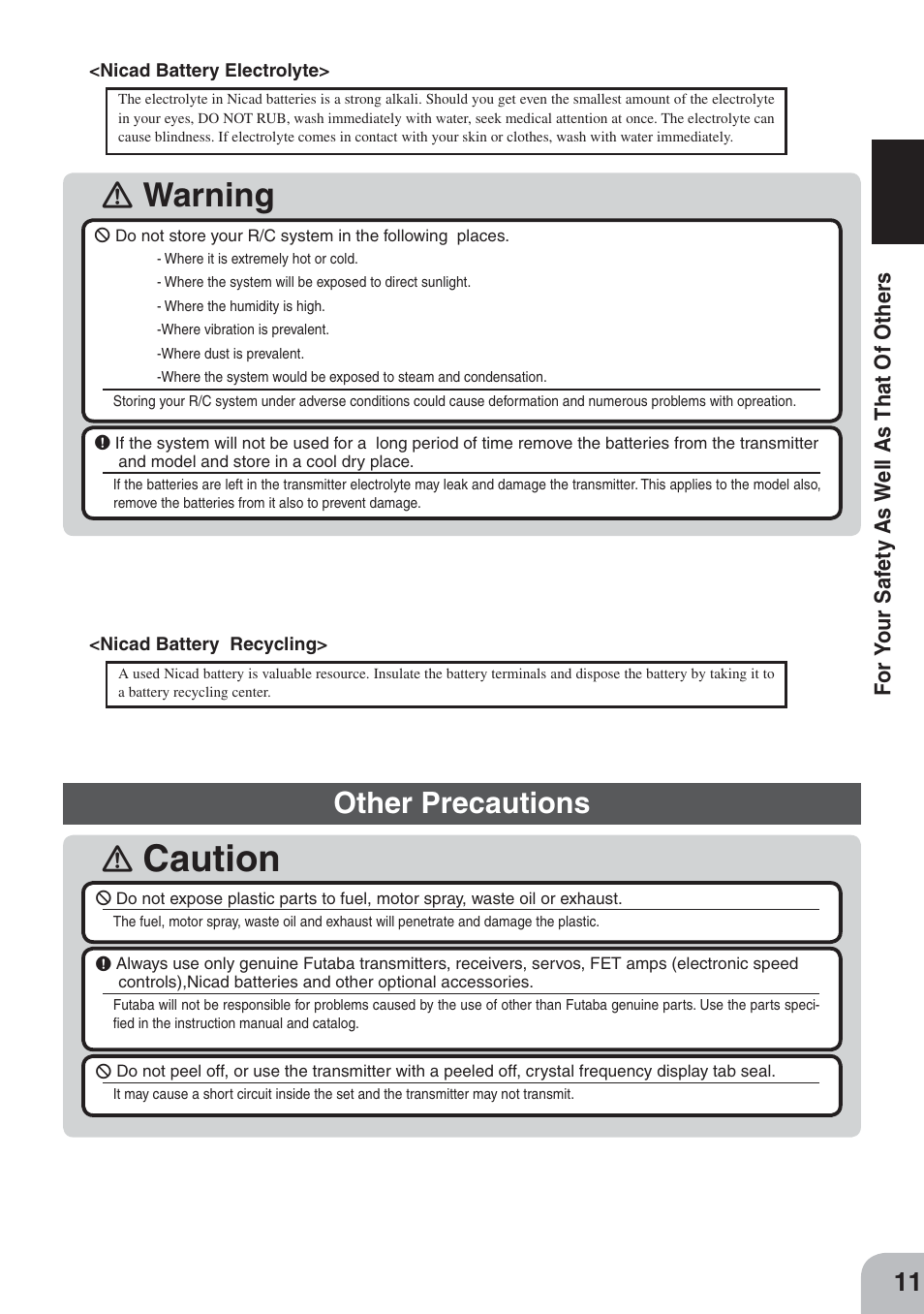 Caution, Ｉ warning ｉ, Other precautions | Futaba 3PKS User Manual | Page 11 / 116