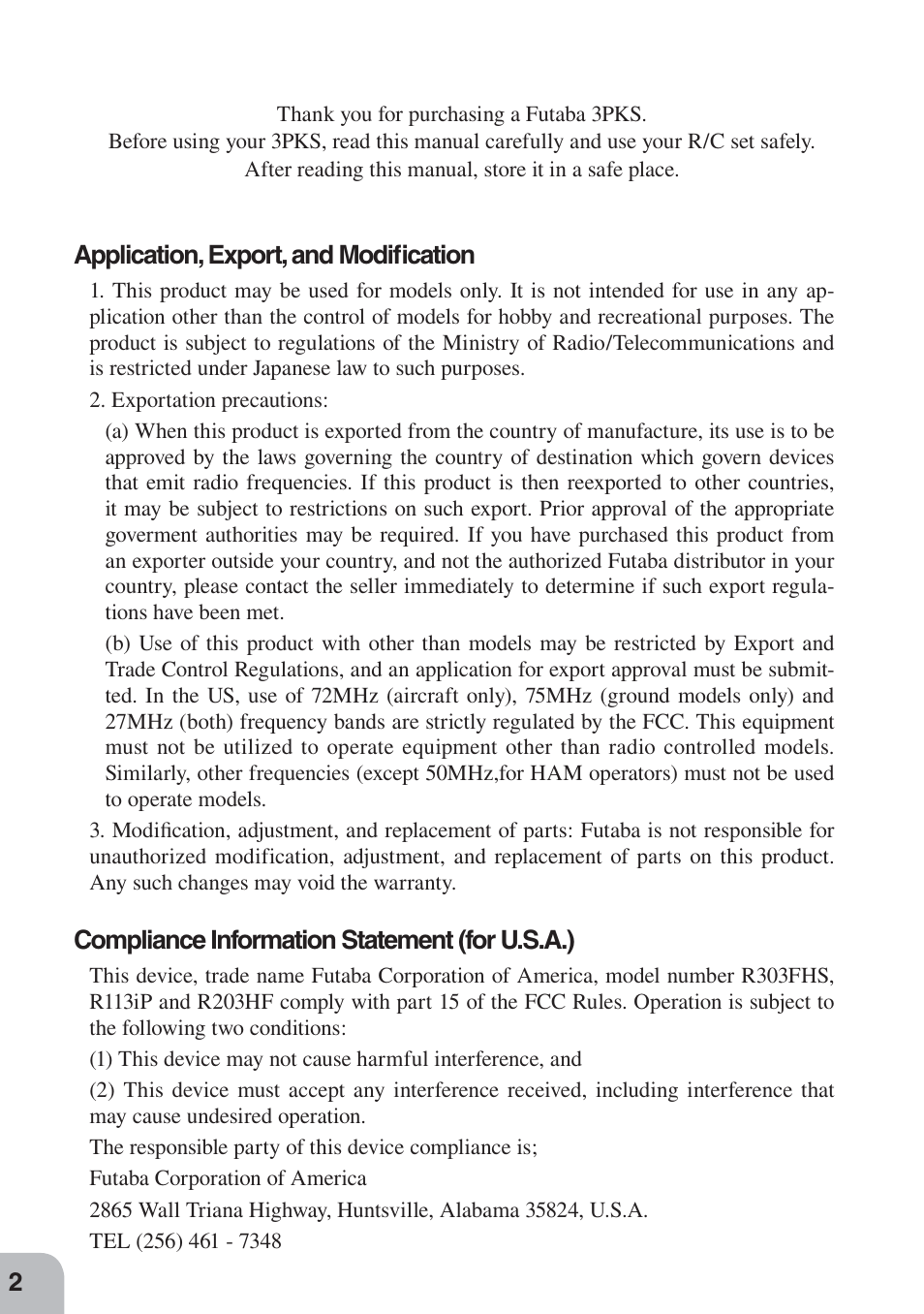 Futaba 3PKS User Manual | Page 2 / 116