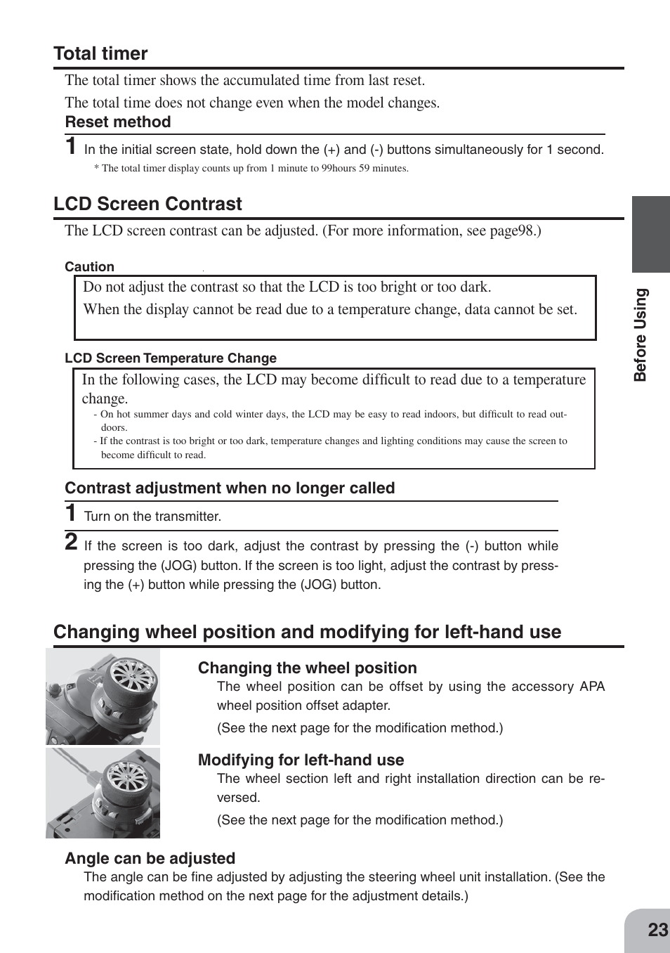 Total timer, Lcd screen contrast | Futaba 3PKS User Manual | Page 23 / 116
