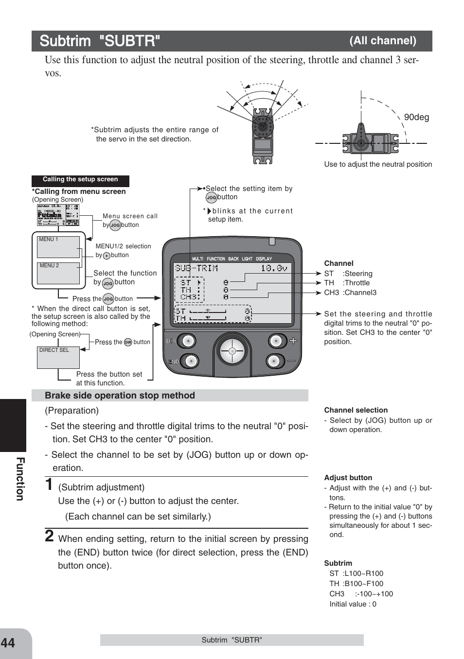 Subtrim "subtr, Fu nction, All channel) | Futaba 3PKS User Manual | Page 44 / 116