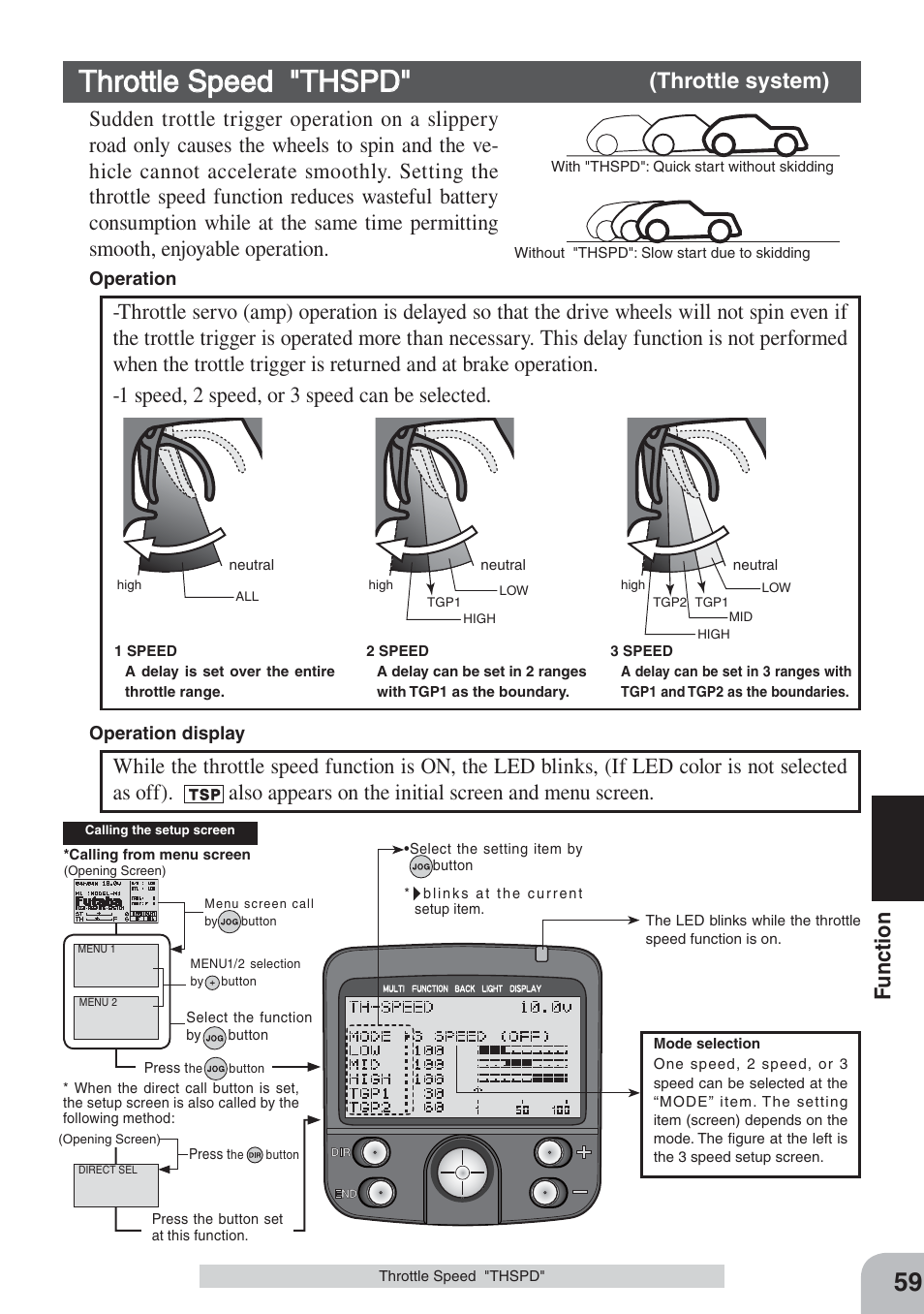 Throttle speed "thspd, Fu nction | Futaba 3PKS User Manual | Page 59 / 116